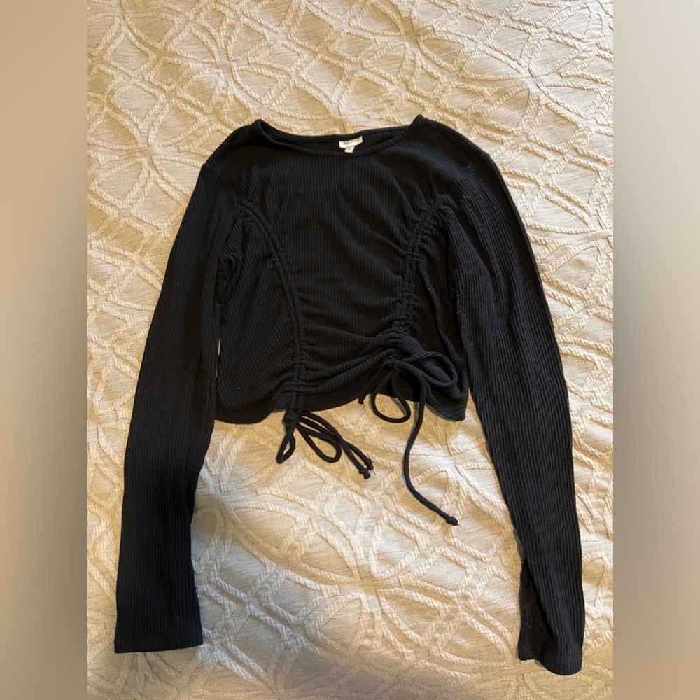selfie scrunched black top with bows womens L